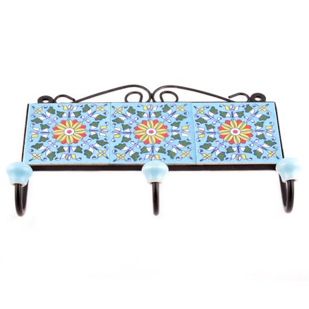 Turquoise And Yellow Floral Tiles Hooks